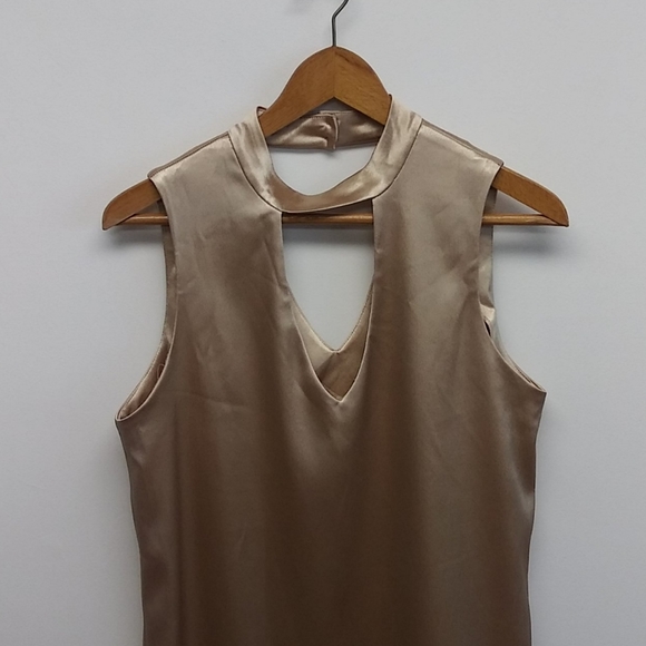 WAYF Gold Metallic Mock Neck Cut Out Mini Dress - Picture 2 of 14